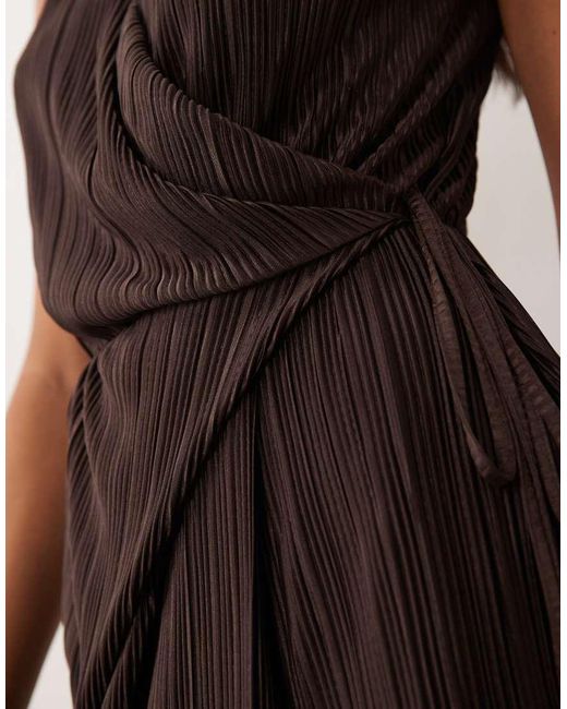 ASOS Natural Plissé Sleeveless Wrap Tie Front Mini Dress