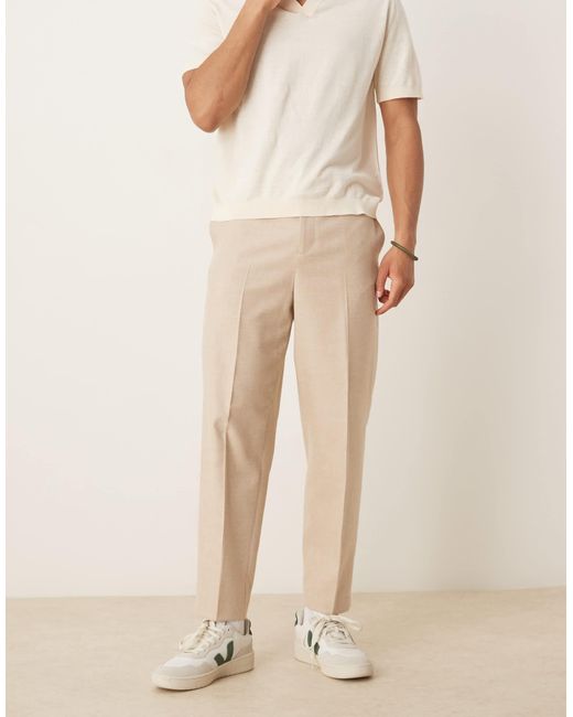 ASOS Natural Smart Relaxed Tapered Pants With Front Pleats for men
