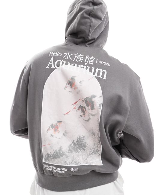 ASOS Gray Oversized Hoodie With Photographic Back Print for men