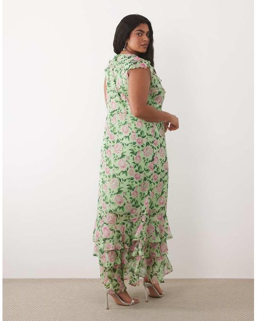 Vila Curve Green Flutter Sleeve Maxi Dress