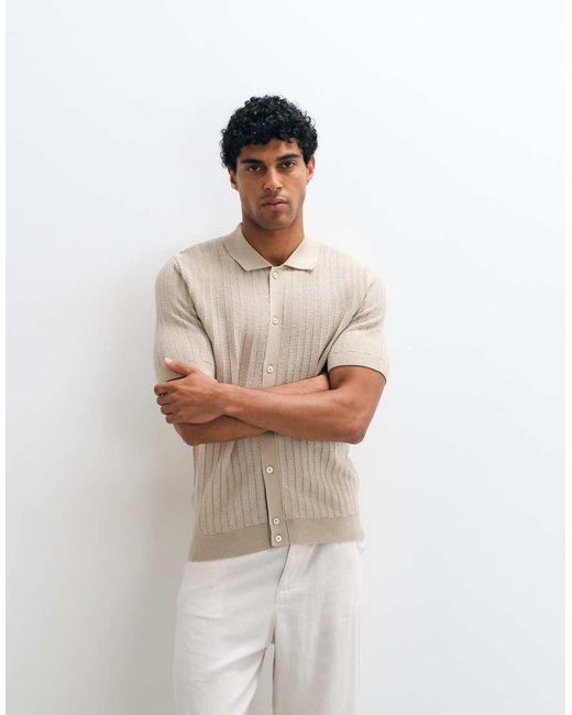 Mango White Retro Fine Knit Shirt for men