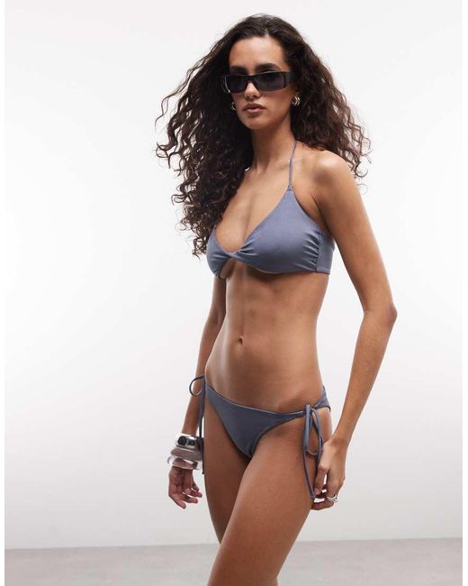 Weekday Blue Mix & Match Twist Front Triangle Bikini Top