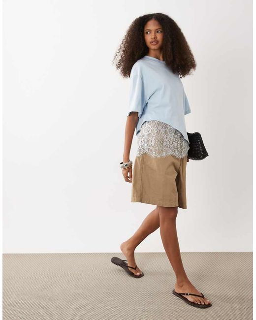 ASOS Blue Short Sleeve T-Shirt With Lace Hem