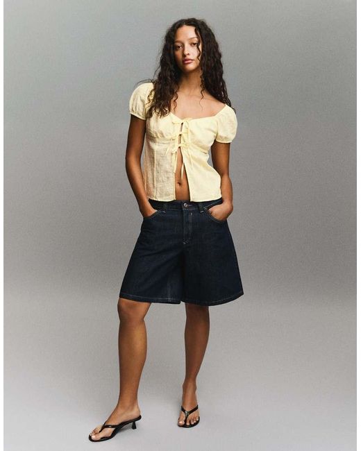 Bershka Yellow Rustic Blouse With Ties
