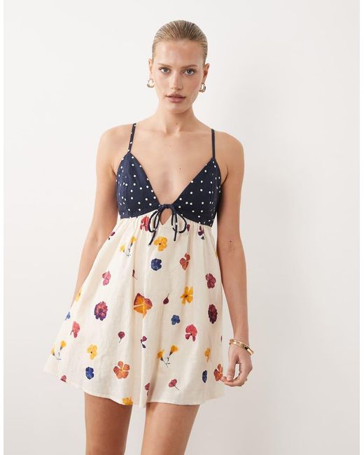 Abercrombie & Fitch Natural Strappy Flowy Mini Dress Skort With Built-in Bra