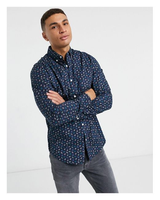Original Penguin Blue Geo Print Long Sleeve Shirt for men