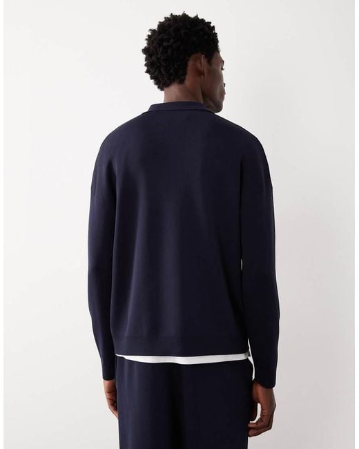 ASOS COLLECTIVE Blue Relaxed Compact Knit Half Zip Polo Co-ord for men