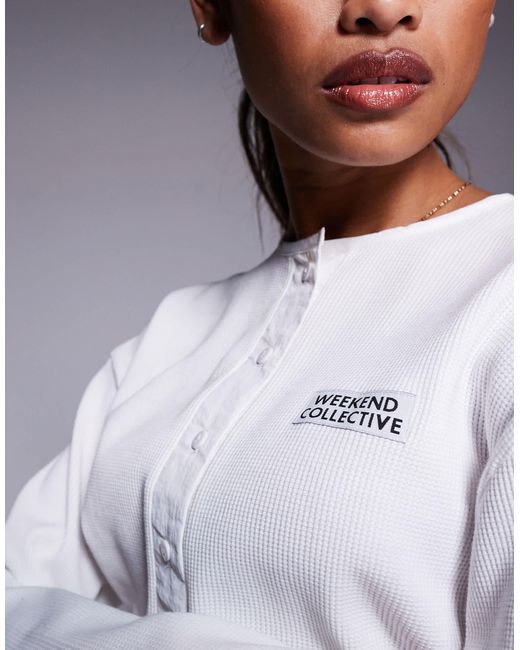 ASOS White Weekend Collective Co-ord Waffle Button Top With Nylon