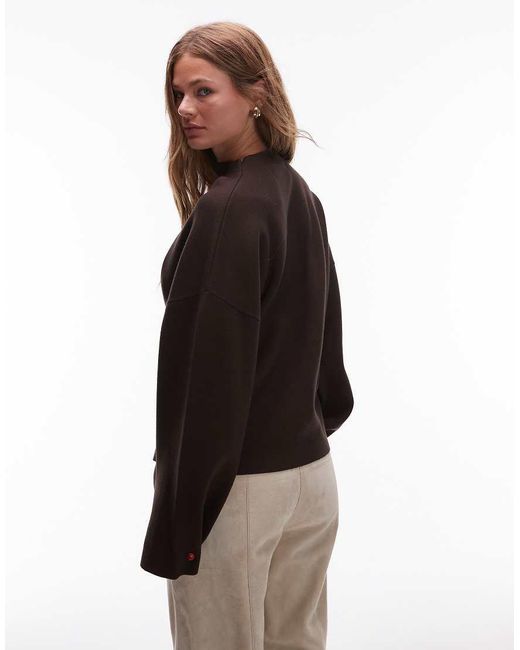 & Other Stories Brown Compact Knit Sweater With Asymmetric Gathered Faux Amber Stone Detail