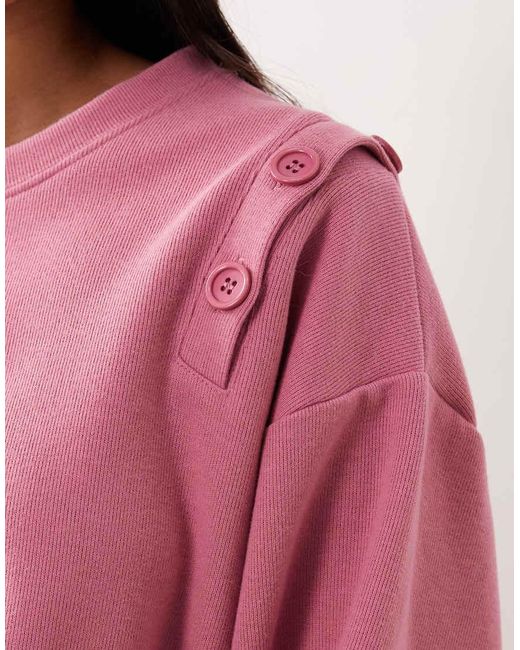 ASOS Pink Supersoft Button Shoulder Detail Sweatshirt