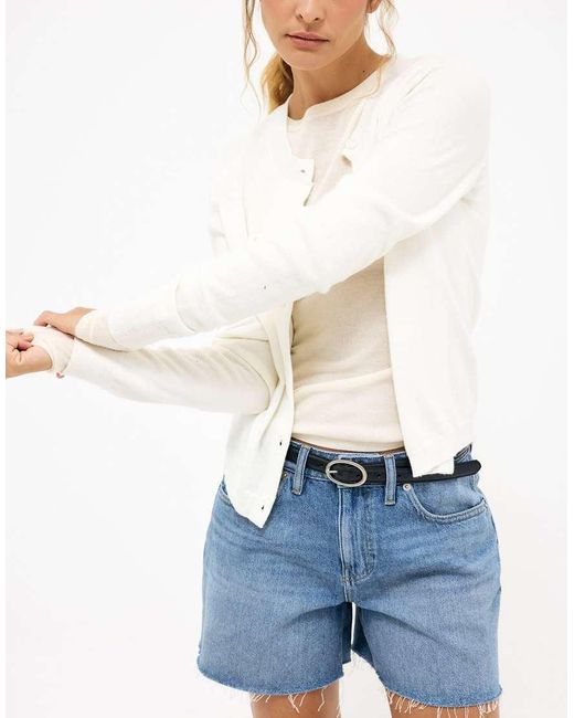 NA-KD White Mid Waist Denim Shorts
