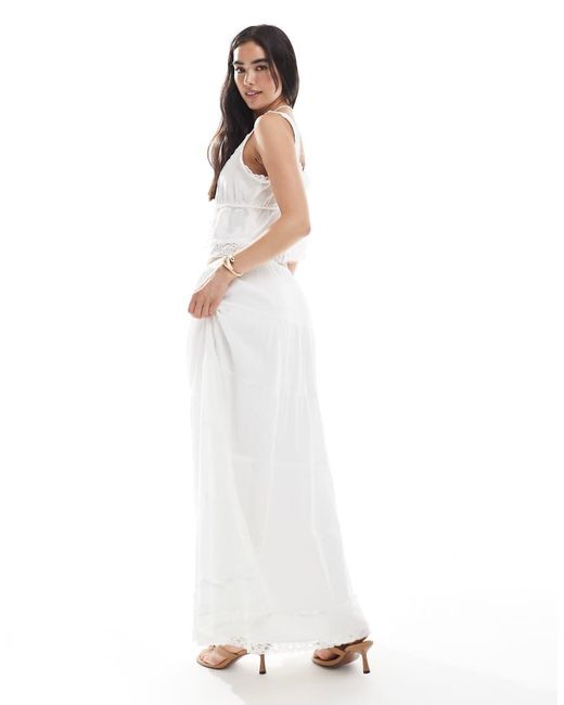 Vero Moda White Lace Trim Tiered Boho Maxi Skirt Co-ord