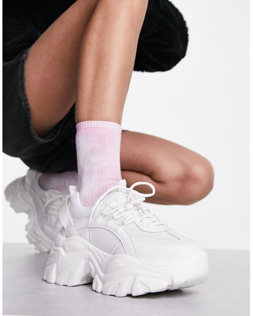 Truffle Collection Super Chunky Sporty Lace Up Sneakers in White | Lyst
