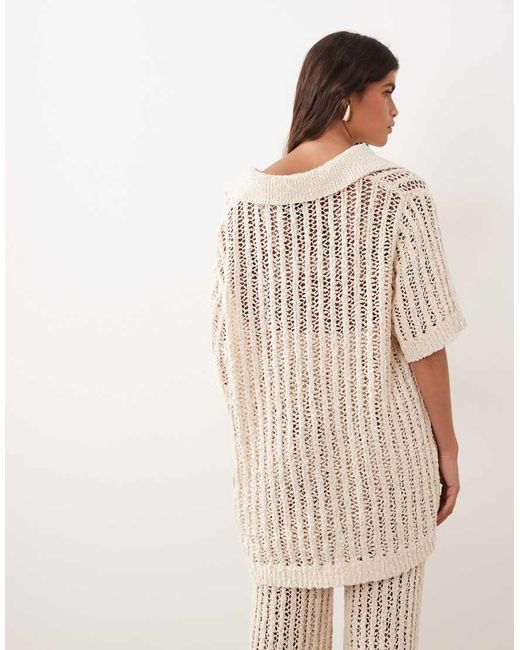 ARRANGE Natural Crochet Collared Top