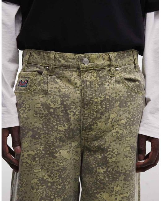 Huf Green Cromer Straight Leg Camo Print Trousers for men