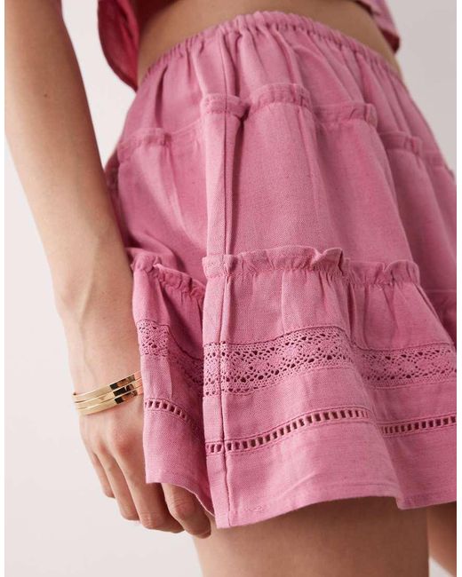 Wednesday's Girl Pink Co-ord Broderie Tiered Mini Skirt
