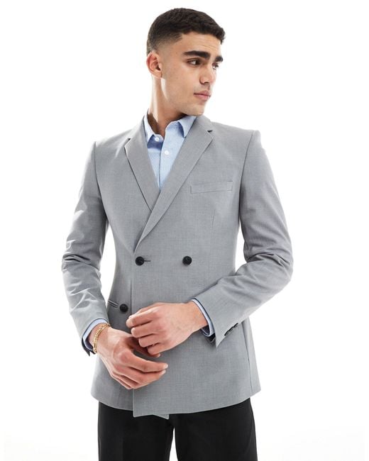 ASOS Gray Skinny Double Breasted Suit Jacket for men