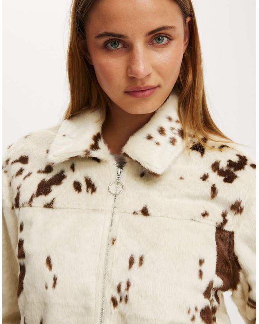 Cotton On Natural Cow Faux Fur Jacket