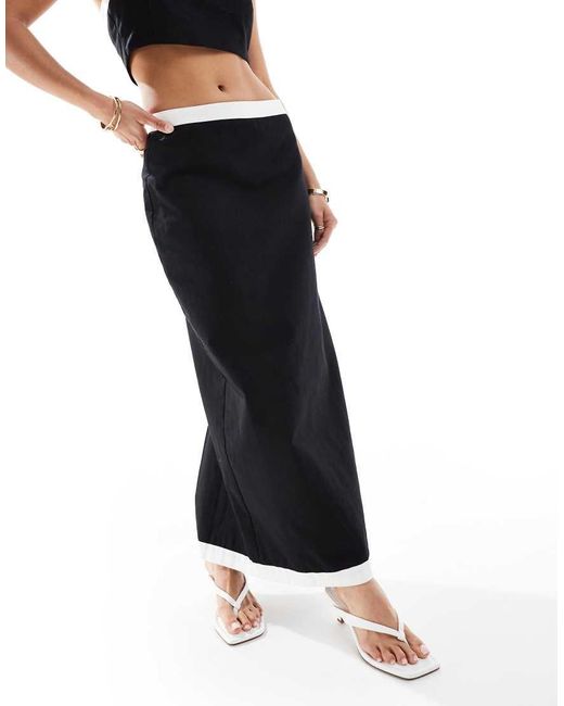 4th + Reckless Petite Black Linen Look Contrast Edge Maxi Skirt Co-ord