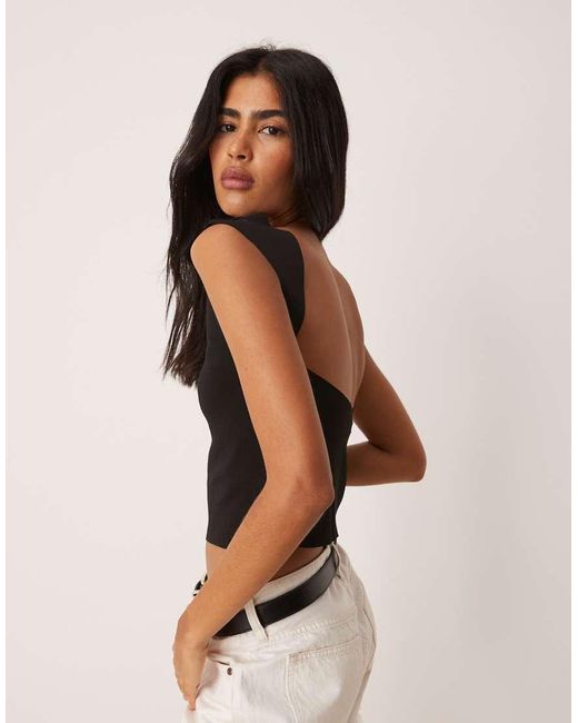 Mango Black Sculpt Backless Tee With Cap Sleeve