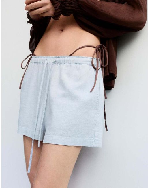 Pull&Bear Blue Linen Blend Shorts