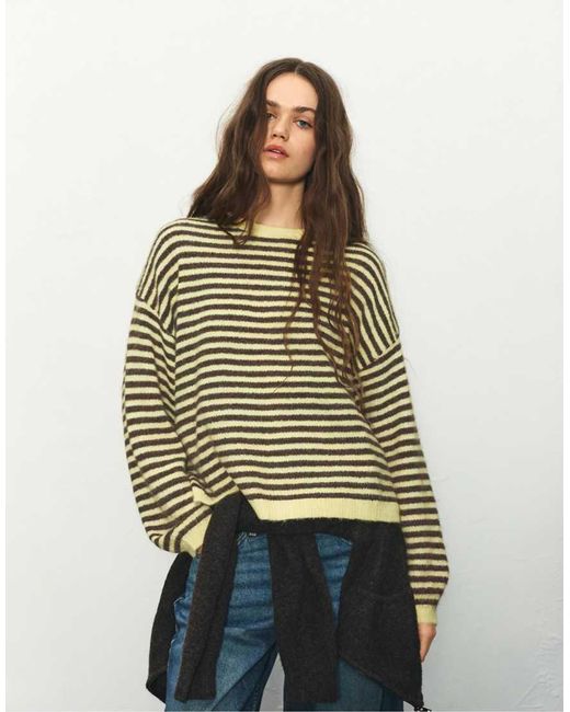 Pull&Bear Green Striped Sweater