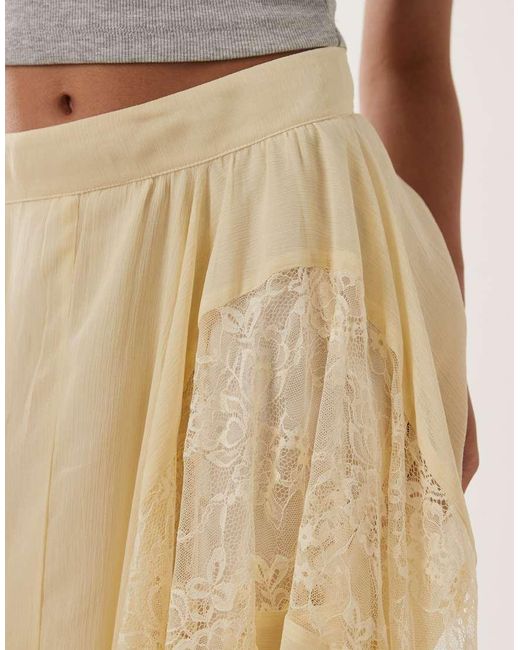 Miss Selfridge Natural Chiffon Lace Mix Hanky Hem Maxi Skirt