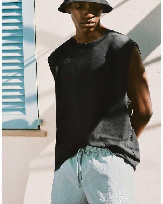 Pull&Bear Black Stwd Board Shorts for men