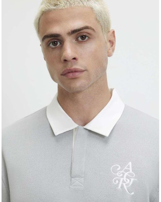 River Island Gray Cotton Knitted Rugby Shirt for men