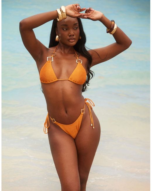 South Beach Orange Crinkle Tie Side Bikini Bottom