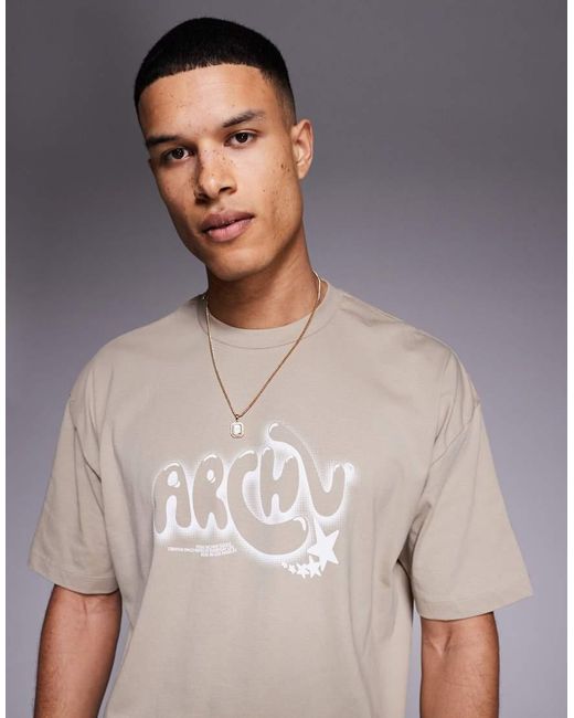 Camiseta De Corte Cuadrado Extragrande Con Estampado Gráfico De Texto De -Neutro ASOS de hombre de color Gray