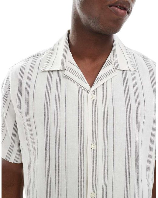 Jack & Jones White Premium Linen Mix Stripe Shirt for men