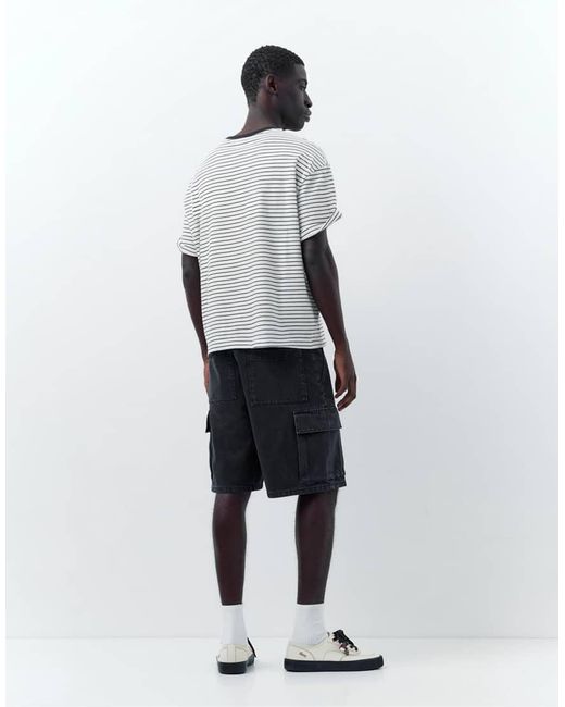 Pull&Bear Gray Baggy Cargo Bermuda Shorts for men