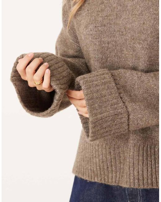Gina Tricot Blue Relaxed Crew Neck Folded Sleeve Knitted Sweater