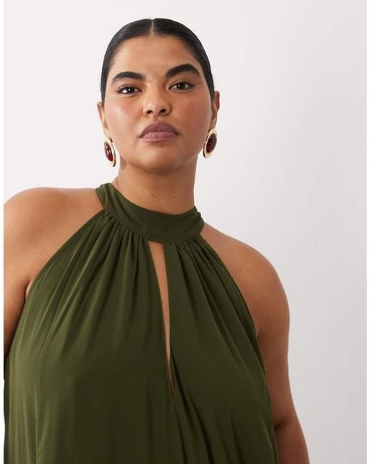 Lace & Beads Plus Green Sleeveless Choker Detail Trapeze Maxi Dress