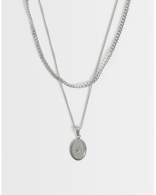 ASOS White Waterproof Stainless 2 Pack Necklace With Star Detail And Pendant Necklace for men