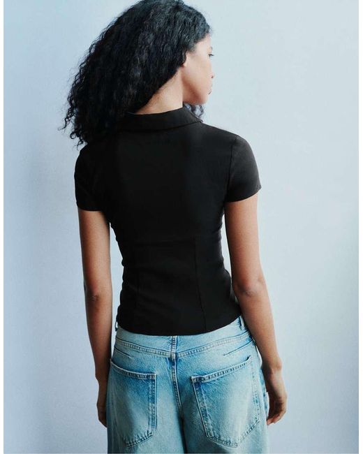 Pull&Bear Blue Short Sleeve Cut-out Top