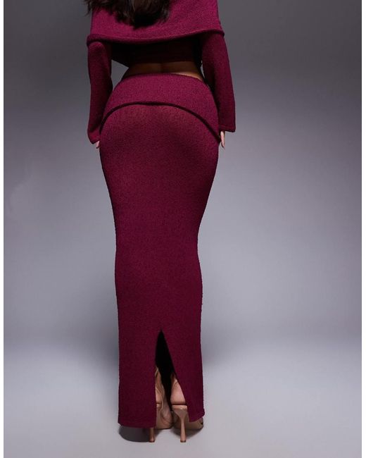 Wanderdoll Purple Exclusive Yasmin Boucle Knit Dramatic Foldover Maxi Skirt Co-Ord