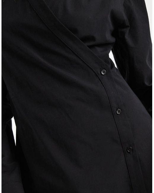 ASOS Black Wrap Shirt Dress With Cocoon Sleeves