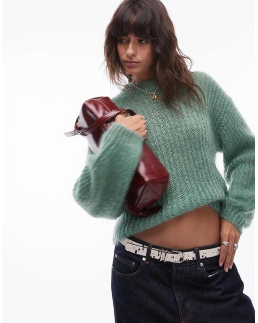 TOPSHOP Green Premium 70% Mohair Ribbed Jumper