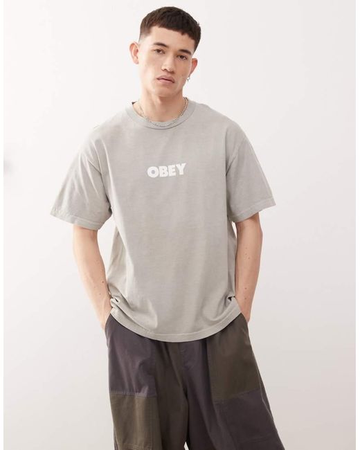 Camiseta Gris Plateado Pigmentado Con Estampado Gráfico Del Logo Bold De Obey de hombre de color Gray