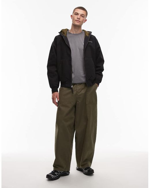 Chaqueta Bomber Negra Con Capucha Y Acabado Lavado De Lona Gruesa De Timberland de hombre de color Black