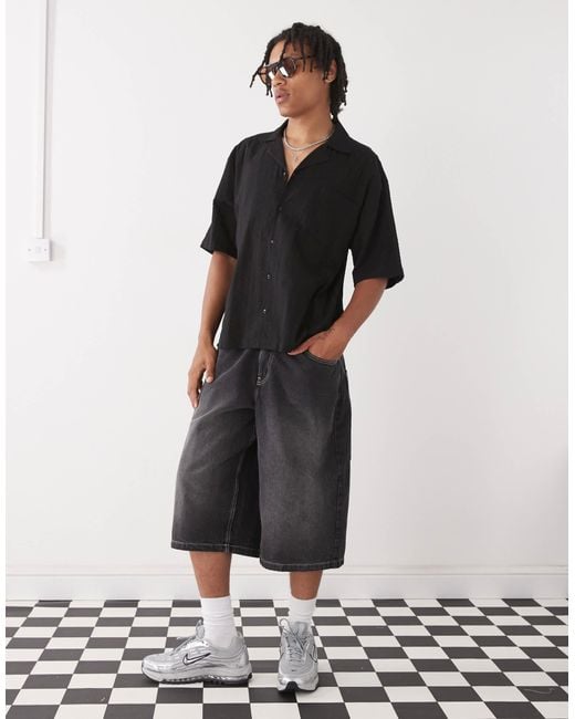 Collusion Black Textured Woven Shirt for men