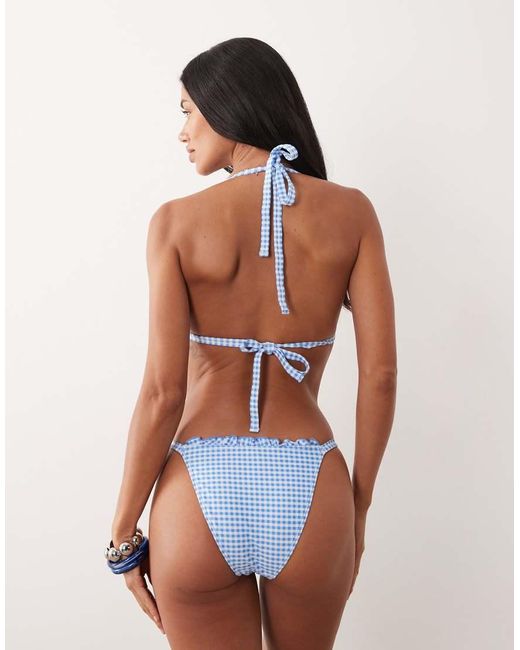 Peek & Beau Blue Bikini Bottom With Bow & Frill Trim Detail