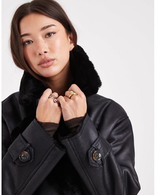 ASOS Black Oversized Bonded Borg Flight Jacket