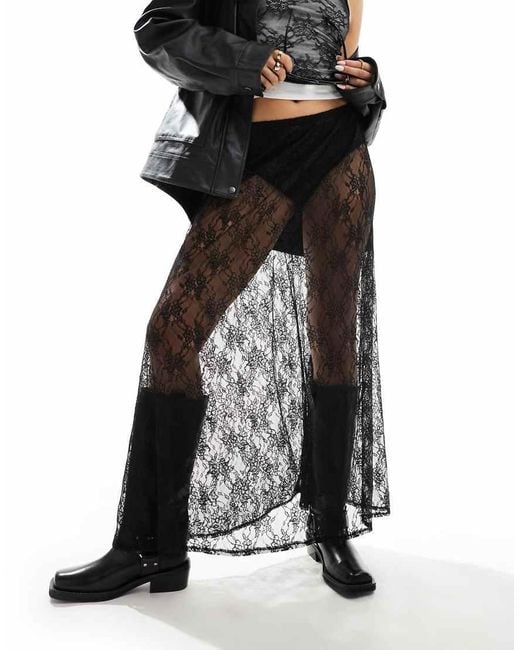 Stradivarius Black Lace Maxi Skirt