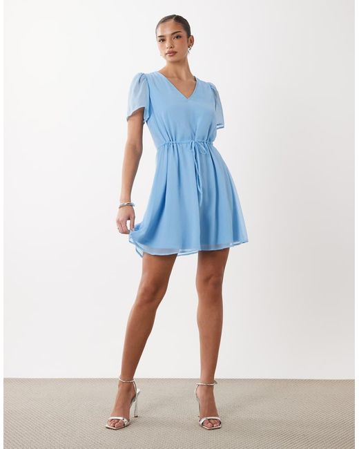 Vila Blue Waist Detail Short Sleeve Mini Dress