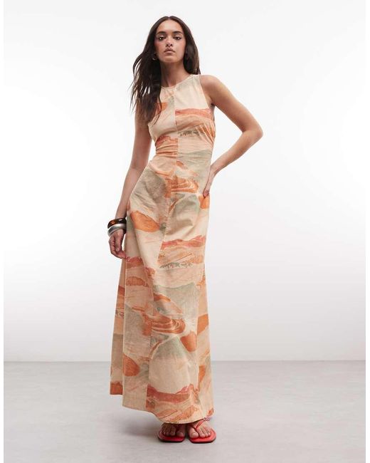 ASOS Natural Cotton Linen Waisted Maxi Dress