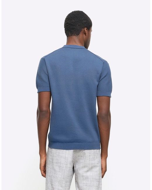 River Island Blue Slim Fit Textured Knit T-shirt for men