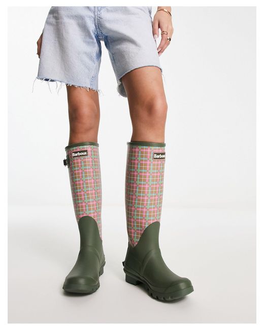 X asos - exclusivité - bede - bottes hautes en caoutchouc à motif écossais - vert Barbour en coloris White